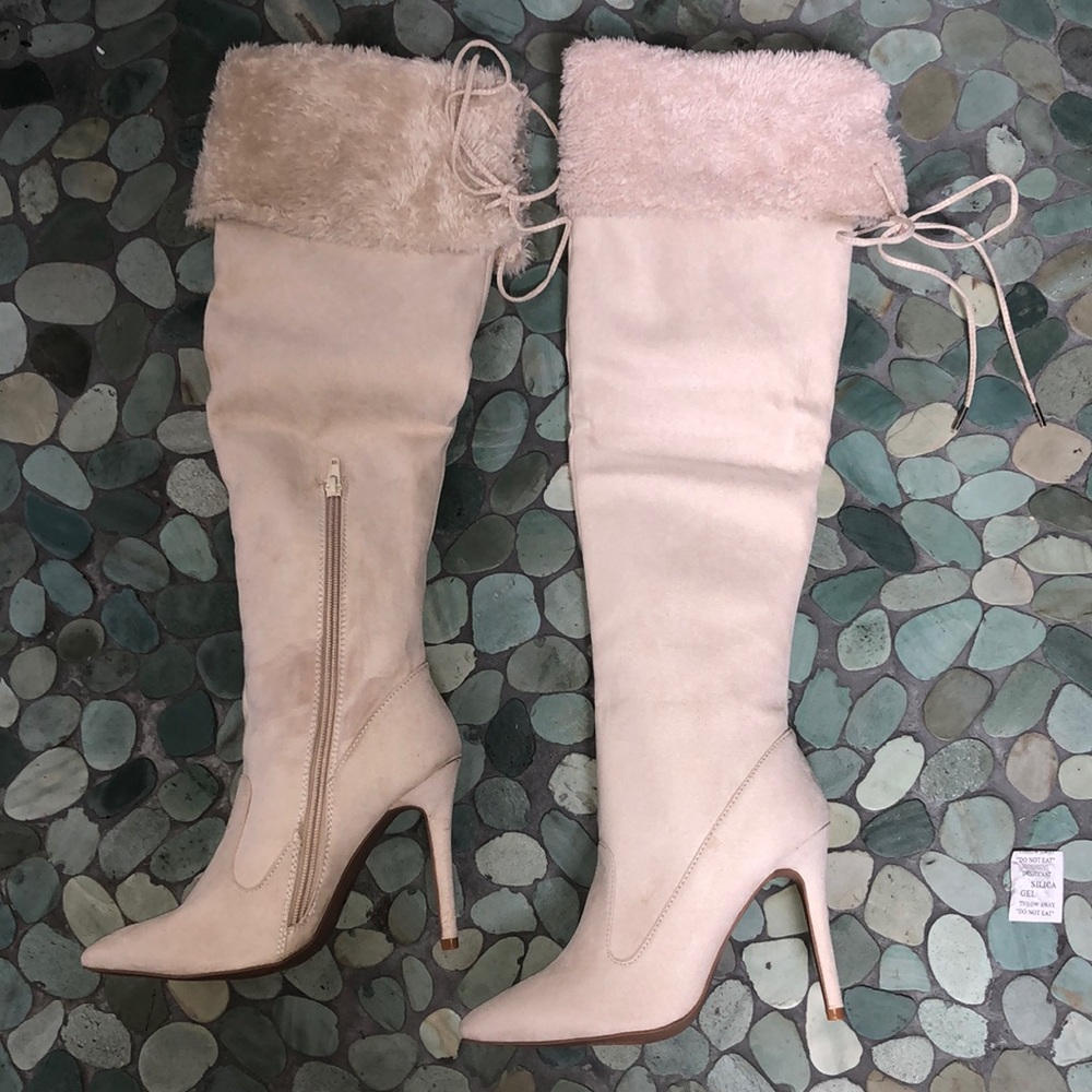Qupid Suede Nude High Heel Boots Size 6